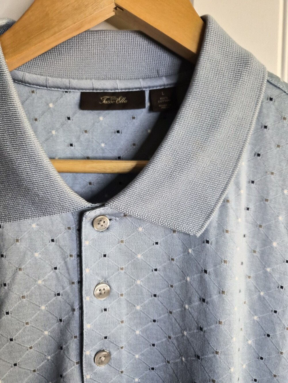 Large Tasso Elba Cotton Geometric Blue Polo Business Casual Golf Preppy Travel